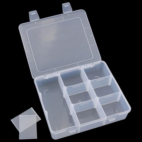 9 Grid Adjustable Partition Plastic Parts Box Transparent Storage Box For Jewelry Craft Accessories Electronic Components Screws Nails Fishing Gear Classified Storage 7.2x6.1x1.7 Inch