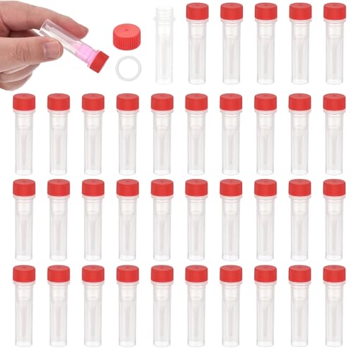 PATIKIL 0.5mL Plastic Cryogenic Vial, 64Pcs Cryogenic Storage Tube Lab Frozen Test Tube Container Storage Screw Cap for Lab Laboratory Science, Red Clear - color: Red, size: 0.5ml