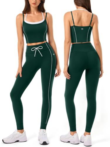 Workout Sets for Women, Drawstring Seamless Leggings with Workout Tank Tops,2 Piece Outfits for Pilates,Gym,Yoga - color: Grn015, size: X-Small