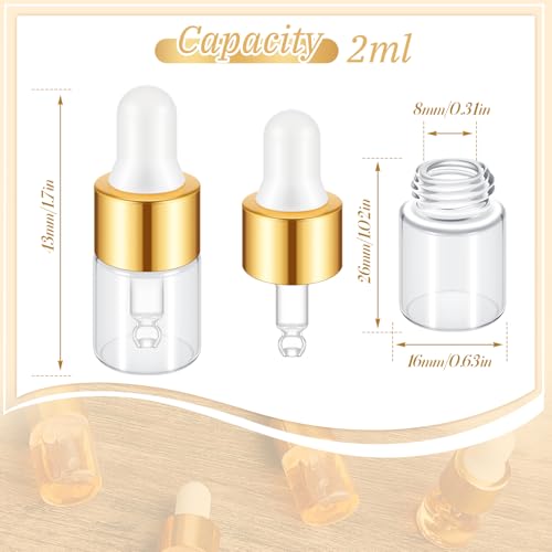 Didaey 100 Pcs Mini Glass Oil Dropper Bottle, 2 ml, Champagne Gold - color: Champagne Gold, size: 2 ml