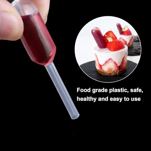 200PCS 1ml Cupcake Pipettes, Food Grade Plastic Transfer Pipettes, Disposable Liquid Dropper Pipettes for Chocolate, Strawberries, Children's Painting, Kitchen Supplies, Strip