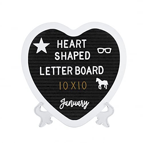Heart-Shaped Felt Letter Board Message Sign,10x10 inches Message Board with 465 Changeable White&Golden Letters,Numbers,Cursive Words and Stand for Party,Pregnancy,Wall&Tabletop Decor (Black) - color: Heart Black