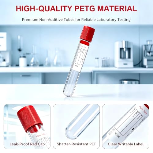 200 Pcs 3ml Plain Plastic Sample Tubes with Red Cap for Lab Use - color: red-3ml-200