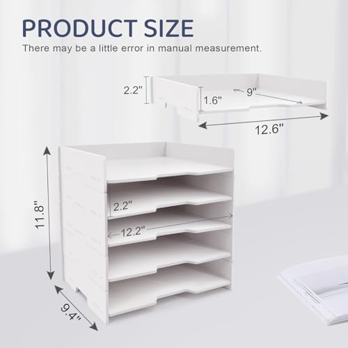 SONGWAY 5-Tier Stackable Paper Tray - File Organizer for Desk, Paper Sorter, Desktop Letter Trays, Workspace Desk Organizer Trays for Home Office School