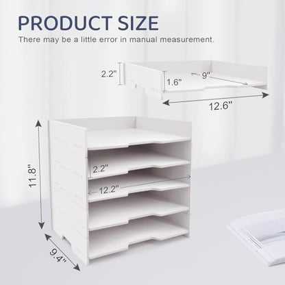 SONGWAY 5-Tier Stackable Paper Tray - File Organizer for Desk, Paper Sorter, Desktop Letter Trays, Workspace Desk Organizer Trays for Home Office School