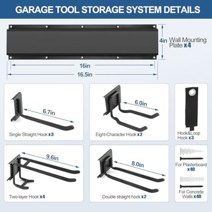 66'' Garage Tool Organizer Wall Mount 18Pack 750lbs Heavy Duty - size: 66''-18Pack