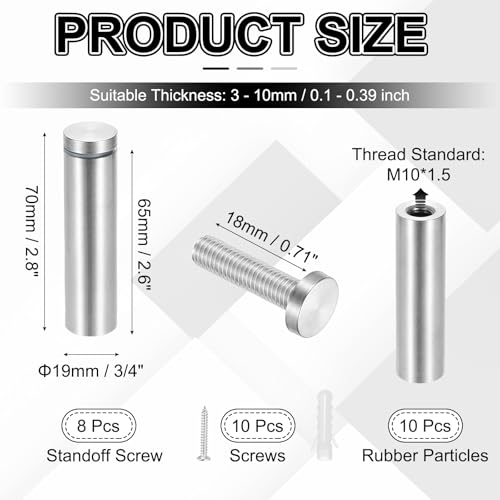 PATIKIL 3/4x2.8" Standoff Screws, 8 Pack Stainless Steel Stand Off Wall Mounts Wall Sign Mounting Hardware Advertising Standoff Nail for Hanging Acrylic Signs Picture Frame, Silver - size: 3/4x2.8"