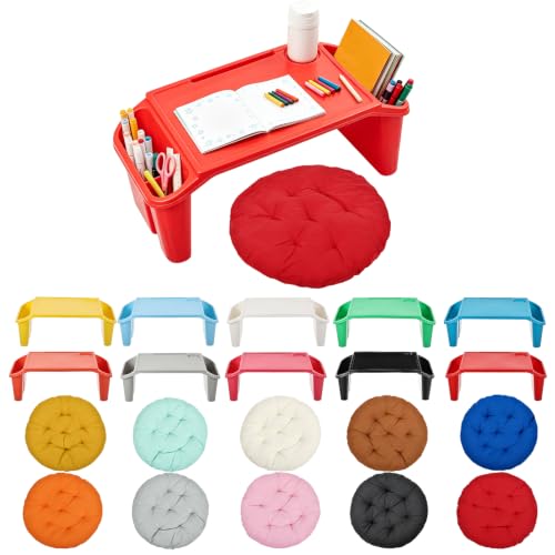 10Pcs Kids Lap Desk Tray Bulk with 10Pcs Round Floor Pillows 16 Inch for Kids and Toddlers Portable Lap Tray Bed Table with Side Storage Space, Flexible Seating Pillows for Classroom School, Colorful - color: Colorful
