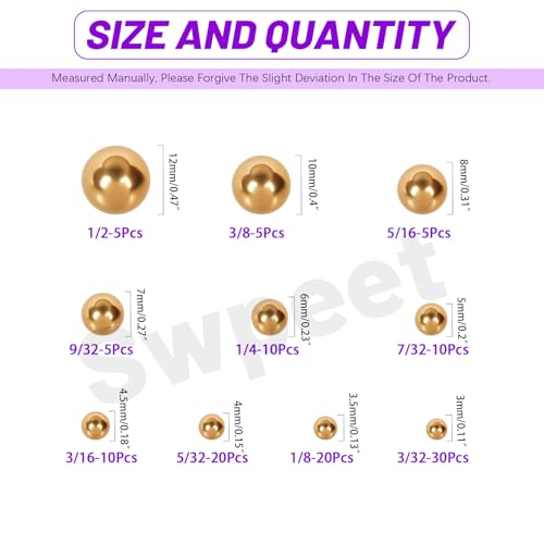 Swpeet 120Pcs 10 Size 1/2" 3/8" 5/16" 9/32" 1/4" 7/32" 3/16" 5/32" 1/8" 3/32" Imperial Steel Loose Bicycle Bearing Steel Ball Precision Balls Assortment Kit for Bicycles Casters