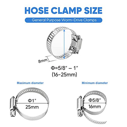 TICONN 20PCS Hose Clamps Set 304 Stainless Steel, 5/8"-1" Worm Gear - size: SAE #8 20PCS 5/8"~1"