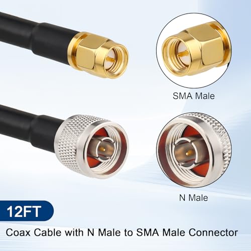 MOOKEERF RG8X N Male to SMA Male Cable 12FT,Ultra Low Loss RG8X Stranded Core SMA to N Cable 50 ohm for WiFi Router,GPS Receiver,Antenna,Signal Booster Use - size: 12FT