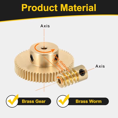 uxcell Worm Gear Set 60T 0.5 Module 60:1 Reduction Rate, Right Rotation Drive Gear Box Wheel Reduce Transmission Part (Brass Gear-3mm Bore, Brass Rod 2mm Bore) - size: Gear-3mm, Rod-2mm Bore, style: 0.5M-60T