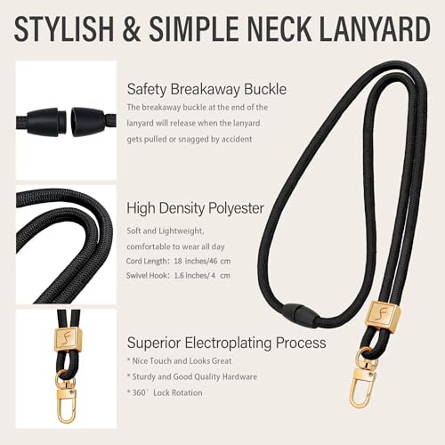 Fishent Lanyard, Cute Neck Lanyards for Keys ID Badges Holder, Keychain Key Teacher Lanyard with Safety Breakaway Buckle for Women Men, Black - color: Black