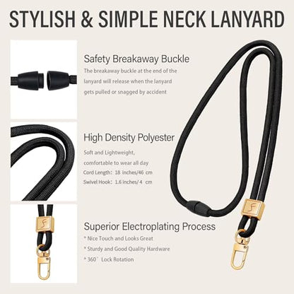 Fishent Lanyard, Cute Neck Lanyards for Keys ID Badges Holder, Keychain Key Teacher Lanyard with Safety Breakaway Buckle for Women Men, Black - color: Black
