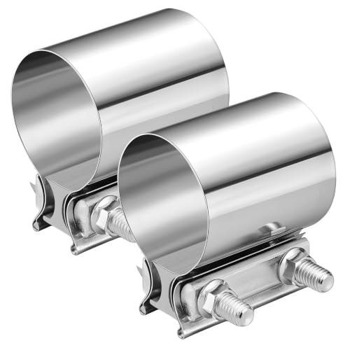 2 PCS Exhaust Clamp, Stainless Steel Butt Joint Band Muffler Clamp with Nuts, Durable Butt Joint Exhaust Pipe Sleeve Coupler Replacement for Most Vehicles, Car Accessories (2.25“) - color: 2.25“, 2 Pcs