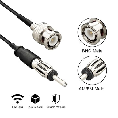 BNC Male to AM/FM Male Pigtail RG174 Cable 12 inches BNC to DIN AM/FM Male Plug Coax Cable Jumper Wire, RF Coaxial Extension Cord for Car Radio, Scanner, Antenna, SDR Receiver - size: BNC Male to AM/FM Male