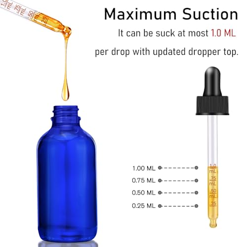 2 Pcs Dropper Bottles 2 OZ, Dark Blue Glass Bottle with Graduated Dropper - color: Blue 2 oz