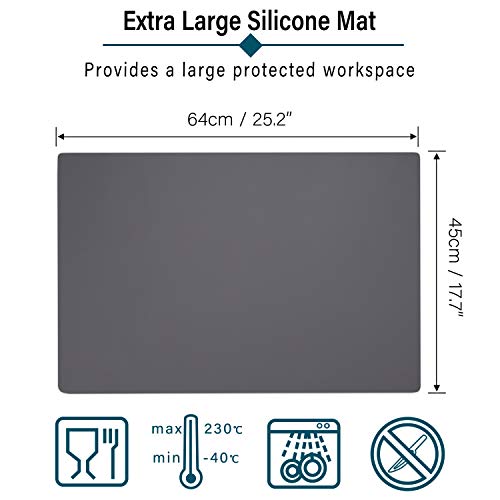 Gartful Silicone Mat Dark Grey 25.2" x 17.7", Large Craft Sheet, Desk Work Mat & Countertop Protector - color: Dark Grey, size: 17.7" x 25.2"