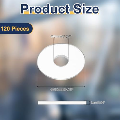 uxcell 120 Pcs M6 PVC Flat Washers 6mm ID 20mm OD 1mm Thick Plain Washer Grommets Plastic Sheet Gasket Fastener Sealing Spacer Gasket Ring Water Hose Washers, Clear - size: M6x20mmx1mm