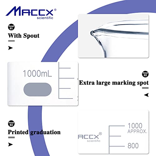 Sturdy Glass Beakers, 2 Sizes of 1000ml 2000ml,3.3 Borosilicate Griffin Low Form with Printed Graduation, BKLS06-002 - style: Vol.1000ml 2000ml