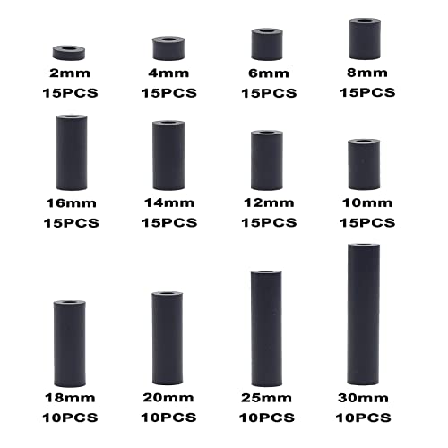 160PCS OD7mm ID3.2mm Black ABS Unthreaded Spacer Kit for M3 Screws - size: OD 7mm ID 3.2mm