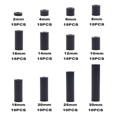 160PCS OD7mm ID3.2mm Black ABS Unthreaded Spacer Kit for M3 Screws - size: OD 7mm ID 3.2mm