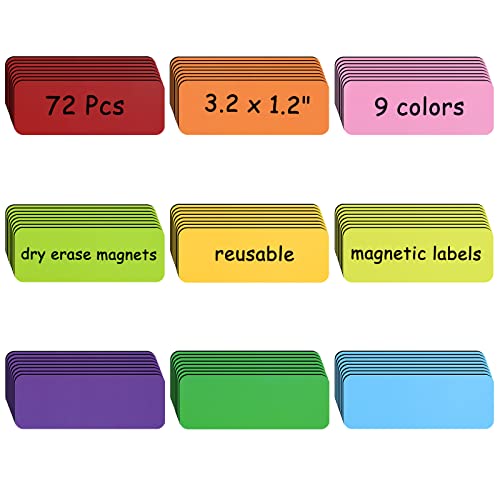 72 Pcs Dry Erase Magnetic Labels, 3.2x1.2'' Name Tags Magnets Labels - color: Multicolor, size: 3.2 × 1.2"