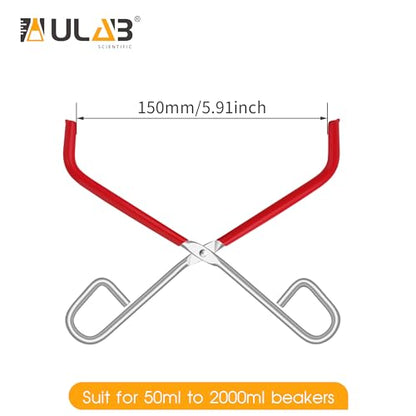 Ulab Lab Beaker Tongs, Red Rubber Coated Ends, Nickel Plated 1/4" Steel, for 50mL - 2000mL Capacity Beaker, USC1002 - style: Lab Beaker Tong -1PC