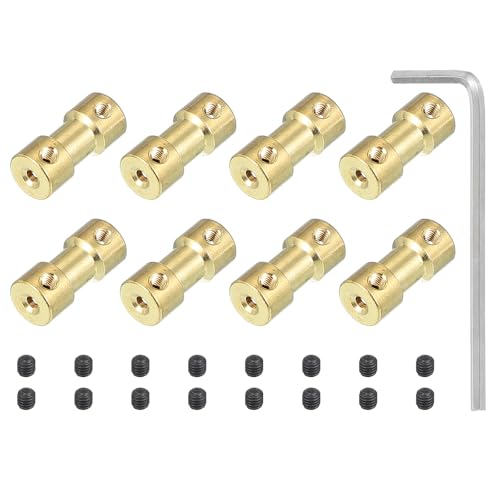 PATIKIL Brass Shaft Coupling Joint 2mm to 2.3mm, 8 Pcs Motor Shaft Coupler Extension Connector Rigid Sleeve Adapter Transmission Joint with Screws for RC Car Tires Shaft Motor - size: 2mm to 2.3mm