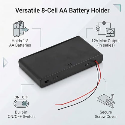 Zerone 12v Battery Pack, 8-Slot Battery Holder AA Battery Clip Holder Box Case with On/Off, Plastic 12V Cell AA Battery Storage Box with ON/Off with Wire & Cover