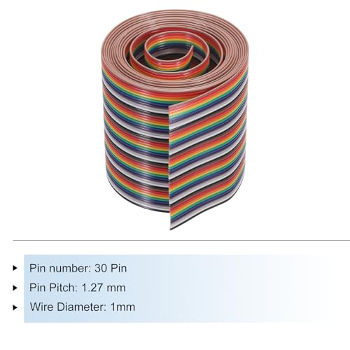 MECCANIXITY 1 Pcs 50 Pin Flat Rainbow Ribbon Cable 6.6 Ft 1.27mm Pitch Breadboard Jumper Wires for Electronic Projects - size: 6.6 Ft, style: 50P