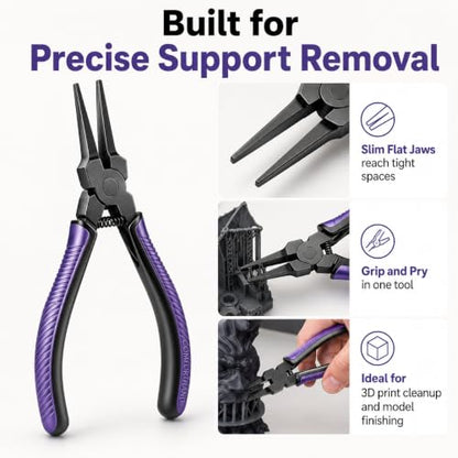 3D Print Support Removal Pliers, Teflon Coated Thin Flat Jaw, Spring Loaded Non-Slip Grip, Rust-Proof Precision Tool for FDM SLA LCD 3D Printers