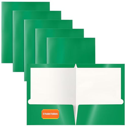 Better Office Products 2 Pocket Glossy Laminated Green Paper Folders, Letter Size, 25 Pack, Green Paper Portfolios, Box of 25 - color: Green