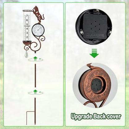 Cat Rain Gauge Outdoor,Large Number Scale Rain Gauge-Temperature&Hygrometer - color: Cat