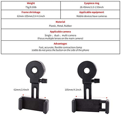 Universal Cell Phone Photography Adapter- LUXUN Smart Phone Adapter Mount-Quick Smartphone Adapter Holder Clip Bracket for Binoculars Telescope Monocular Spotting Scope Microscope Accessories
