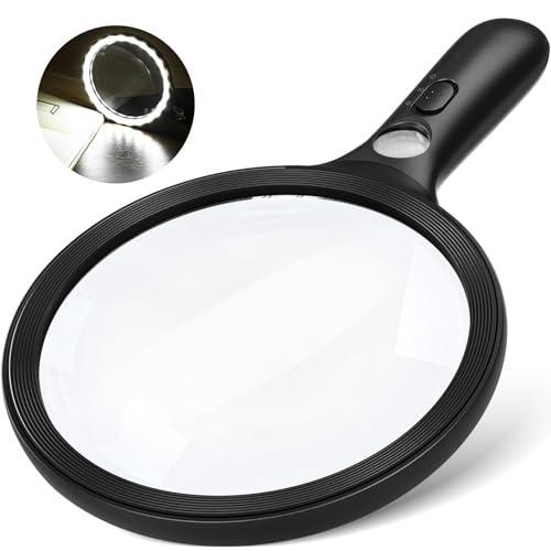 Magnifying Glass with Light Large 24 LED, 10X Handheld Illuminated Lighted Magnifier 1UV Light for Seniors, Close Work, Reading, Coins, Jewelry