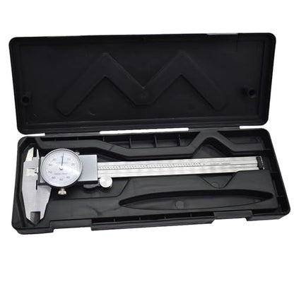 0-6 inch Dial Caliper Measuring Tool Imperial Stainless Steel 4-Way Dial Caliper 0.001" Shockproof with Plastic Case