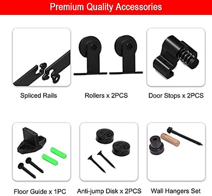 CCJH 8FT Sliding Track Double Barn Door Hardware Kit,Heavy Duty,T-Shaped Style Black - size: 8FT/96"
