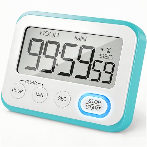 Digital Kitchen Timer Magnetic Loud Alarm, Large LCD Screen Silent/Beeping Multi-Function for Teachers Classroom Kids, Sky Blue - color: Sky Blue