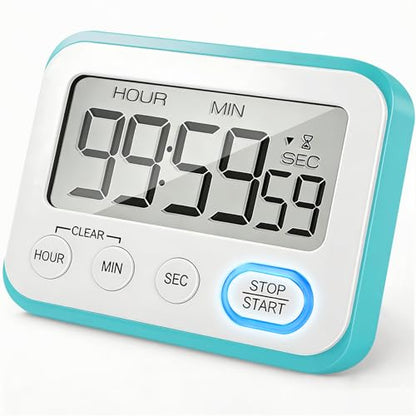 Digital Kitchen Timer Magnetic Loud Alarm, Large LCD Screen Silent/Beeping Multi-Function for Teachers Classroom Kids, Sky Blue - color: Sky Blue