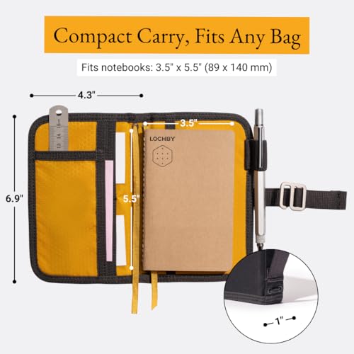 LOCHBY® Mini Field Journal | Water Resistant Waxed Canvas | Pen Loop | Included Tomoe River Notebook | Perfect for Travel, Art, Bullet Journal - color: Black, size: Pocket-size Hook