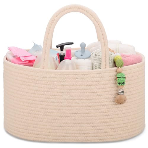 COMSE Baby Diaper Caddy Organizer with Handles, Cotton Rope, Beige - color: Beige, size: Regular