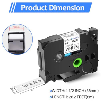 USUPERINK 10 Pack TZe-261 36mm 1.4 Laminated White Tape Compatible with Brother P Touch Label Tape 1-1/2 inch TZe TZ-261 TZe261 Black on White TZe TZ Label for PT-D600 PT-D610BT PT-P700 PT-P710BT - size: 1-1/2'' (36mm)
