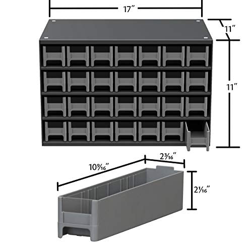 Akro-Mils Steel Garage Storage Cabinet, Small Parts Organizer Metal Cabinet for Hardware, Nails, Screws, Bolts, Nuts, and More, 17" W x 11" D x 11" H, 28-Drawer, Gray Cabinet/Blue Drawers (19228) - color: Gray Cabinet/Blue Drawers, size: 28-Drawer