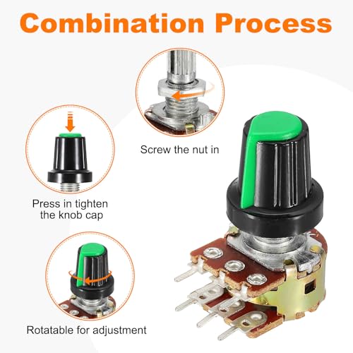 MECCANIXITY Ohm Potentiometer Kit WH148 B5K 6-Pin 20mm Shaft Green 5Set - size: 20 mm, style: B5K