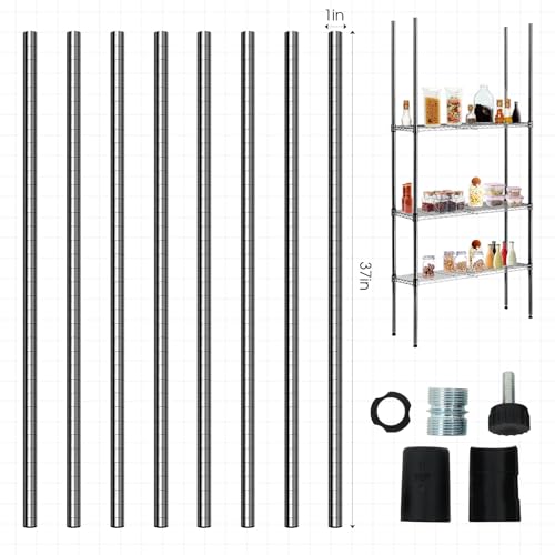 Thyle 4 Pack 74" Wire Shelving Posts with 50 Clip, Chrome Steel, Black - color: Black, size: 74"