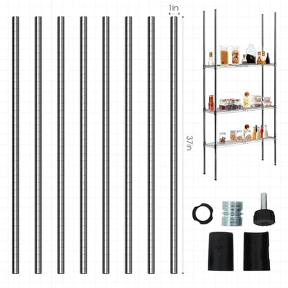 Thyle 4 Pack 74" Wire Shelving Posts with 50 Clip, Chrome Steel, Black - color: Black, size: 74"