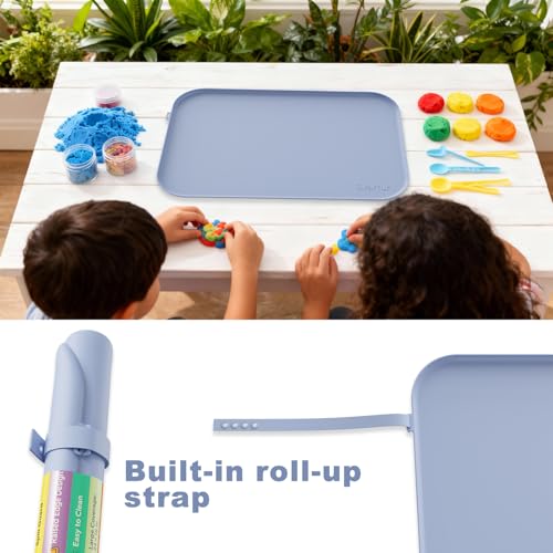 Silicone Art Mat 24" x 16" with Raised Edge, Roll-Up Design with Storage Strap, Multi-Purpose Desk & Table Protector Silicone Craft Mat for Crafts, Painting & DIY, Gray - color: Gray