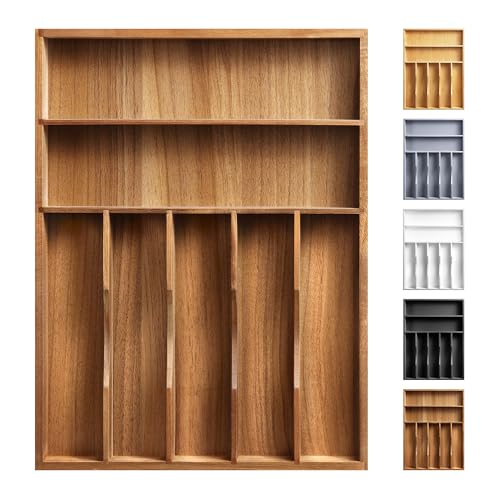 Kitchen Acacia Silverware Organizer - Extra Deep Grooved Drawer Divider, 7 Slot Utensil Organizer - color: Acacia, size: 7 Slots