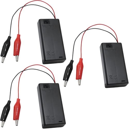 3PCS 2 AA Battery Holder with Cover and Switch and Cable Alligator Clip Medium Battery Holder Box Organiser with ON Off Switch Alligator Clip Wire Cable Black